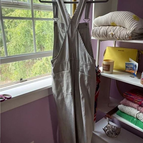 Free People Ziggy Straight Leg Light Gray Denim Overalls - Picture 3 of 9